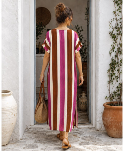 👗 Vestido Largo Rayas Multicolor  Rosa 2