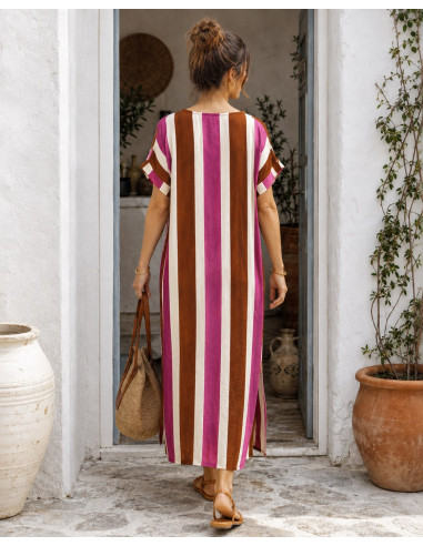 👗 Vestido Largo Rayas Multicolor  Rosa