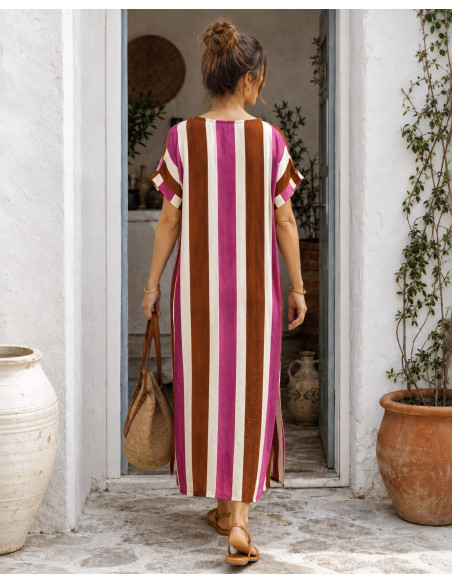 👗 Vestido Largo Rayas Multicolor  Rosa