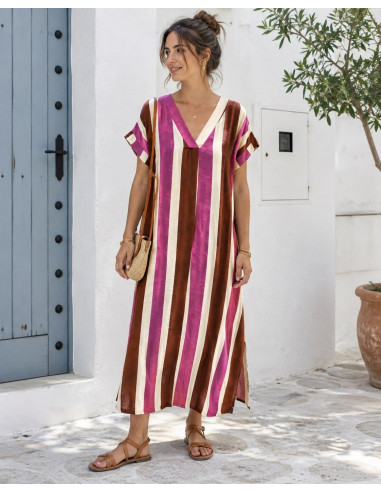 👗 Vestido Largo Rayas Multicolor  Rosa