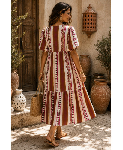 Vestido Largo Estampado con  Motivo de Piñas tonos rosas 2