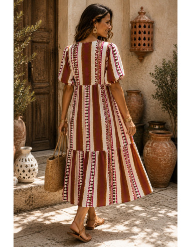 Vestido Largo Estampado con  Motivo de Piñas...