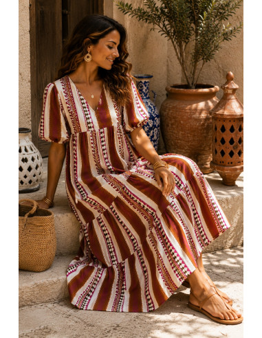 Vestido Largo Estampado con  Motivo de Piñas...