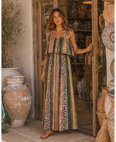 Vestido Combinado con Animal Print y Rayas en Tonos verdes 2