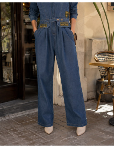 👖 Mono Denim Estilo Utility con Cuello Mao y...