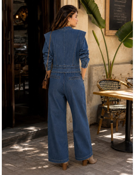 👖 Mono Denim Estilo Utility con Cuello Mao y Manga Globo