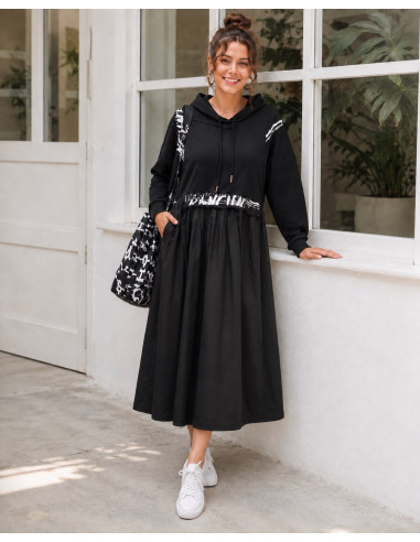 Vestido combinado con capucha y dibujo de...