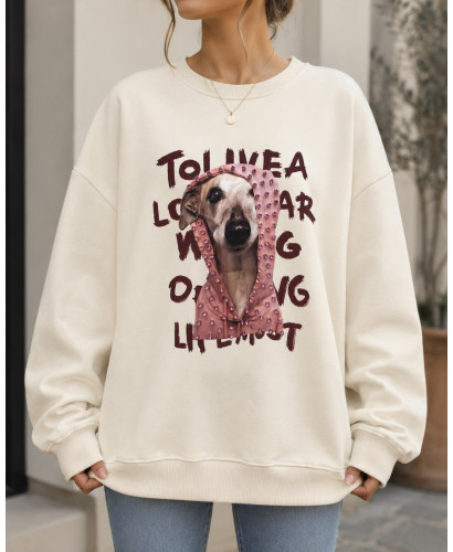 Sudadera Oversize Cruda con Perro y Detalles de Cristales 2