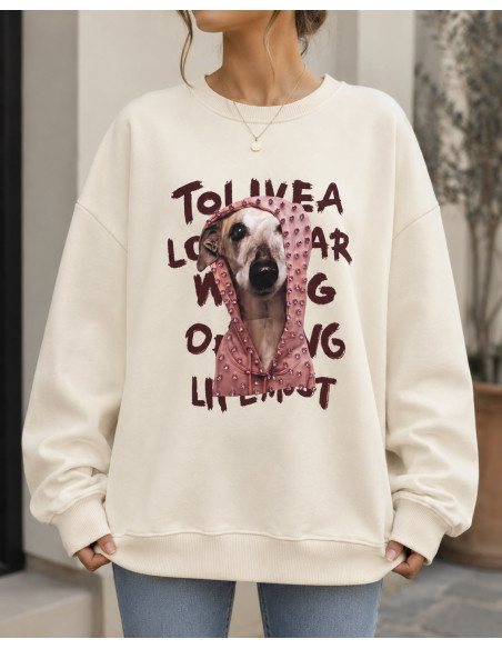 Sudadera Oversize Cruda con Perro y Detalles de Cristales