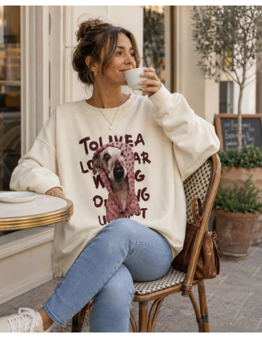 Sudadera Oversize Cruda con Perro y Detalles de...