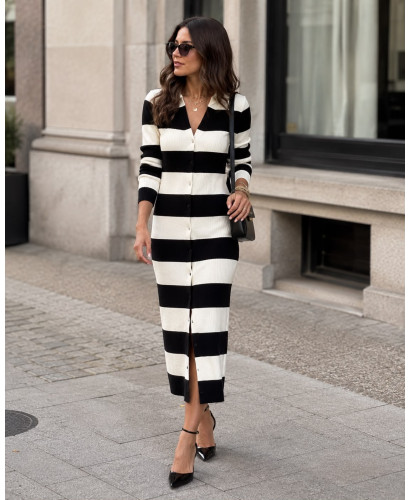 🖤 Vestido Camisero de Punto Blanco y Negro 2