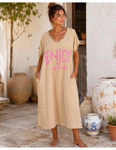 Vestido camel Efecto Lavado con Mensaje LOVE &...