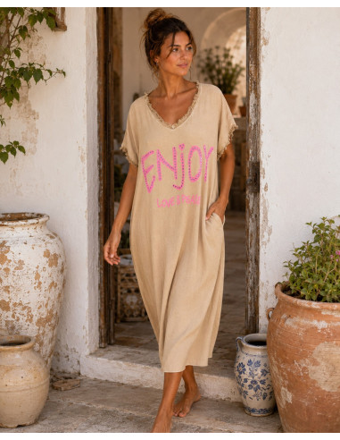 Vestido camel Efecto Lavado con Mensaje LOVE &...