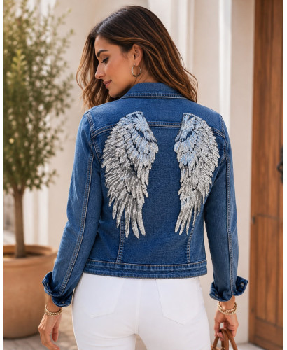 Cazadora Vaquera con Alas de Lentejuelas Plateadas