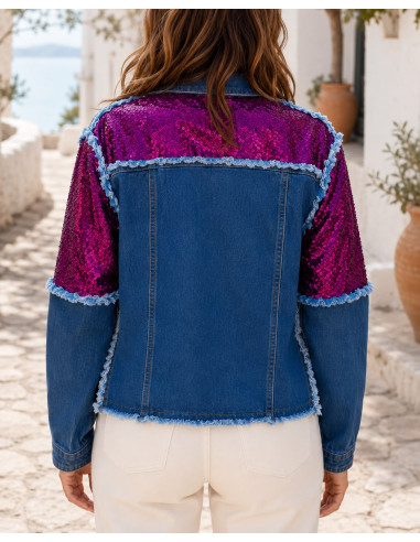 Chaqueta Vaquera con Lentejuelas Rosas y...
