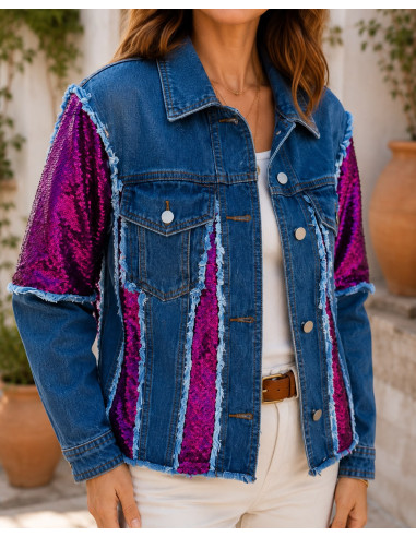 Chaqueta Vaquera con Lentejuelas Rosas y...