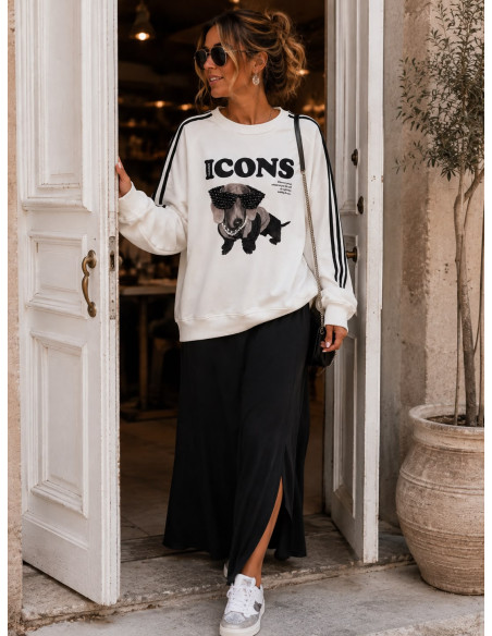 Sudadera Oversize ICONS con Perro de Gafas y Abalorios