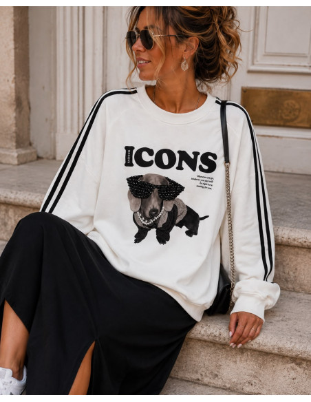 Sudadera Oversize ICONS con Perro de Gafas y Abalorios