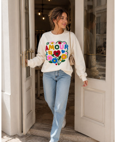 Sudadera Cruda “Amour” con Bordado Multicolor 2