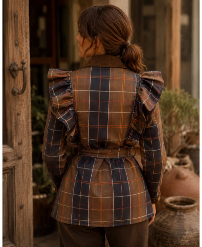 Chaqueta de Cuadros con Volantes y Cinturón 2