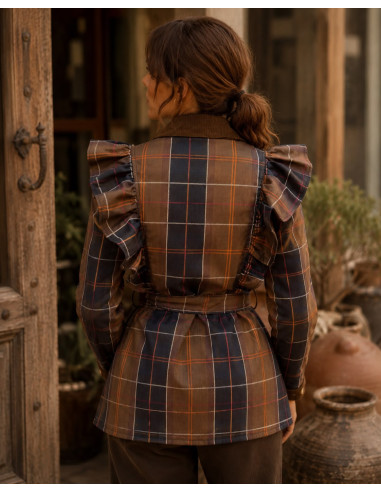 Chaqueta de Cuadros con Volantes y Cinturón