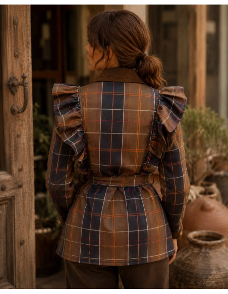Chaqueta de Cuadros con Volantes y Cinturón