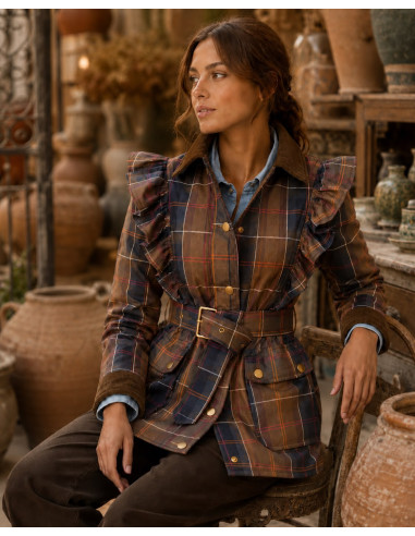 Chaqueta de Cuadros con Volantes y Cinturón