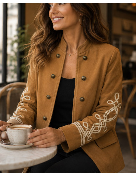 Blazer Army de Antelina con Bordados en las Mangas