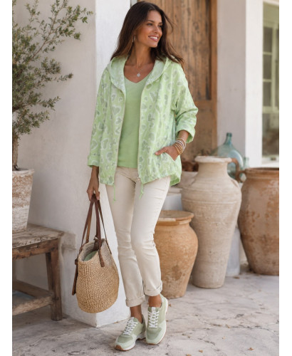 Chaqueta Fina Verde con Corazones y Capucha