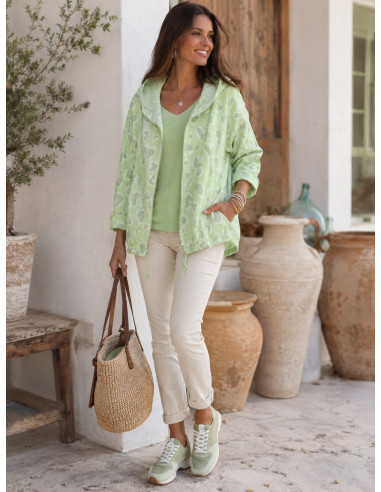 Chaqueta Fina Verde con Corazones y Capucha