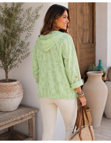 Chaqueta Fina Verde con Corazones y Capucha