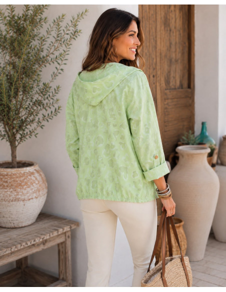 Chaqueta Fina Verde con Corazones y Capucha