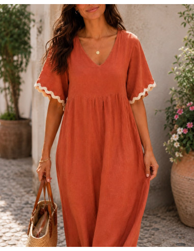 Vestido de Lino Caldera con Ondulina Cruda
