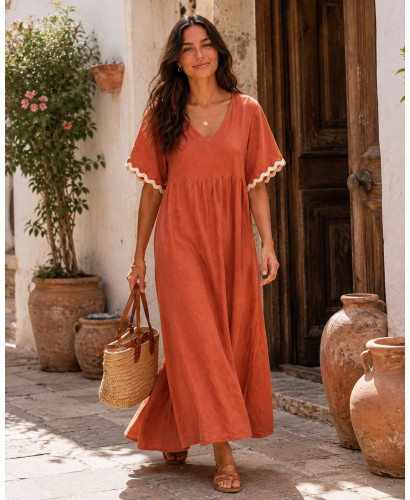 Vestido de Lino Caldera con Ondulina Cruda