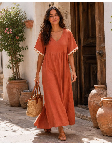 Vestido de Lino Caldera con Ondulina Cruda