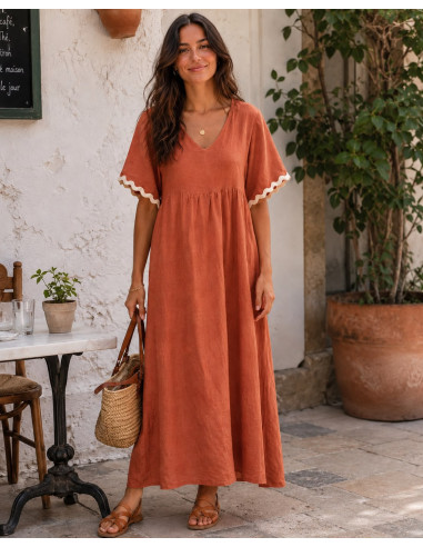 Vestido de Lino Caldera con Ondulina Cruda