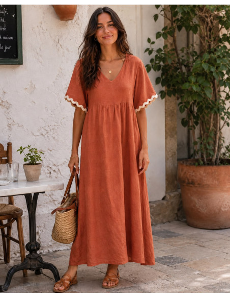 Vestido de Lino Caldera con Ondulina Cruda