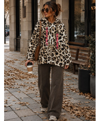 Sudadera print con capucha y detalles en fucsia