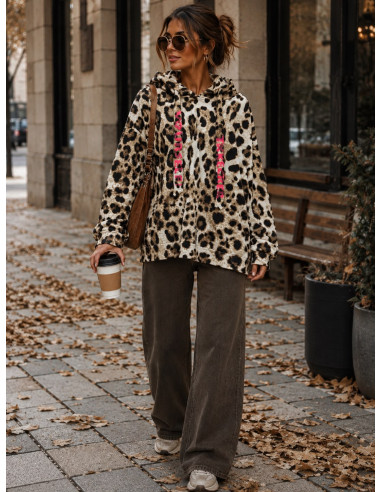 Sudadera print con capucha y detalles en fucsia