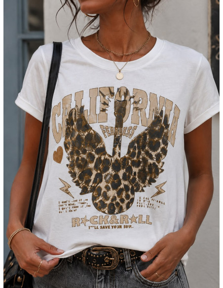 Camiseta blanca CALIFORNIA camel
