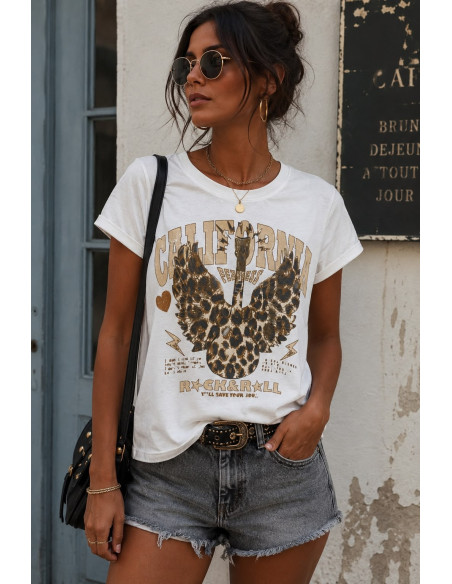 Camiseta blanca CALIFORNIA camel