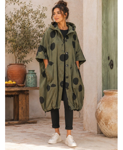 Parka Kaki Oversize con Lunares Negros y Capucha 2