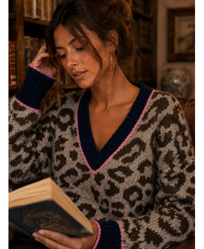 Suéter Animal Print con Escote de Pico y Detalles azul 2