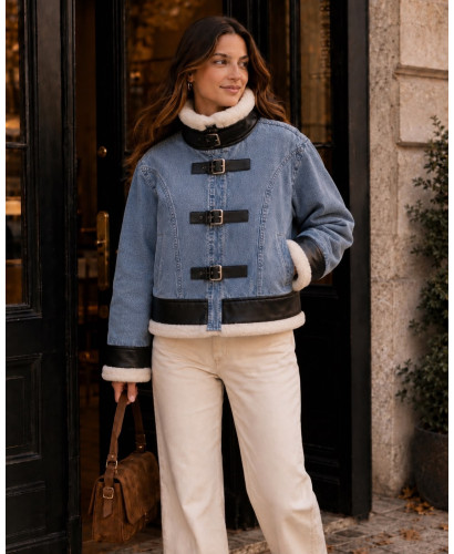 Chaqueta vaquera con pelo suave y detalles en efecto piel... 2