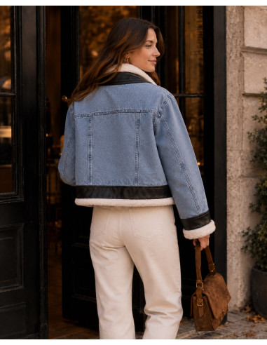 Chaqueta vaquera con pelo suave y detalles en...