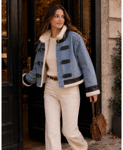 Chaqueta vaquera con pelo suave y detalles en efecto piel...