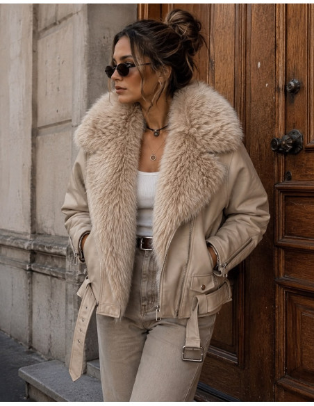 Biker efecto piel en crudo con pelo desmontable y suave interior