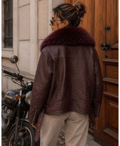 Biker efecto piel en granate con pelo desmontable y suave... 2