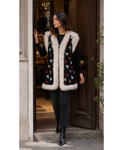 ✨ Chaleco Acolchado Negro con Lentejuelas y Detalles de...