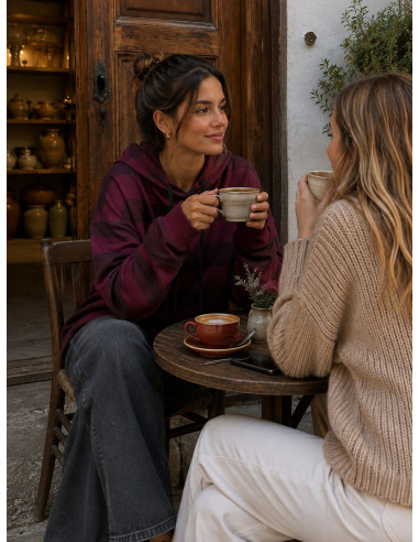 Sudadera Granate de Rayas con Capucha